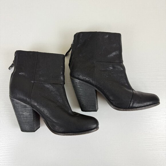 Rag & Bone Newbury Zip Up Black Leather Ankle Boots - Picture 7 of 14